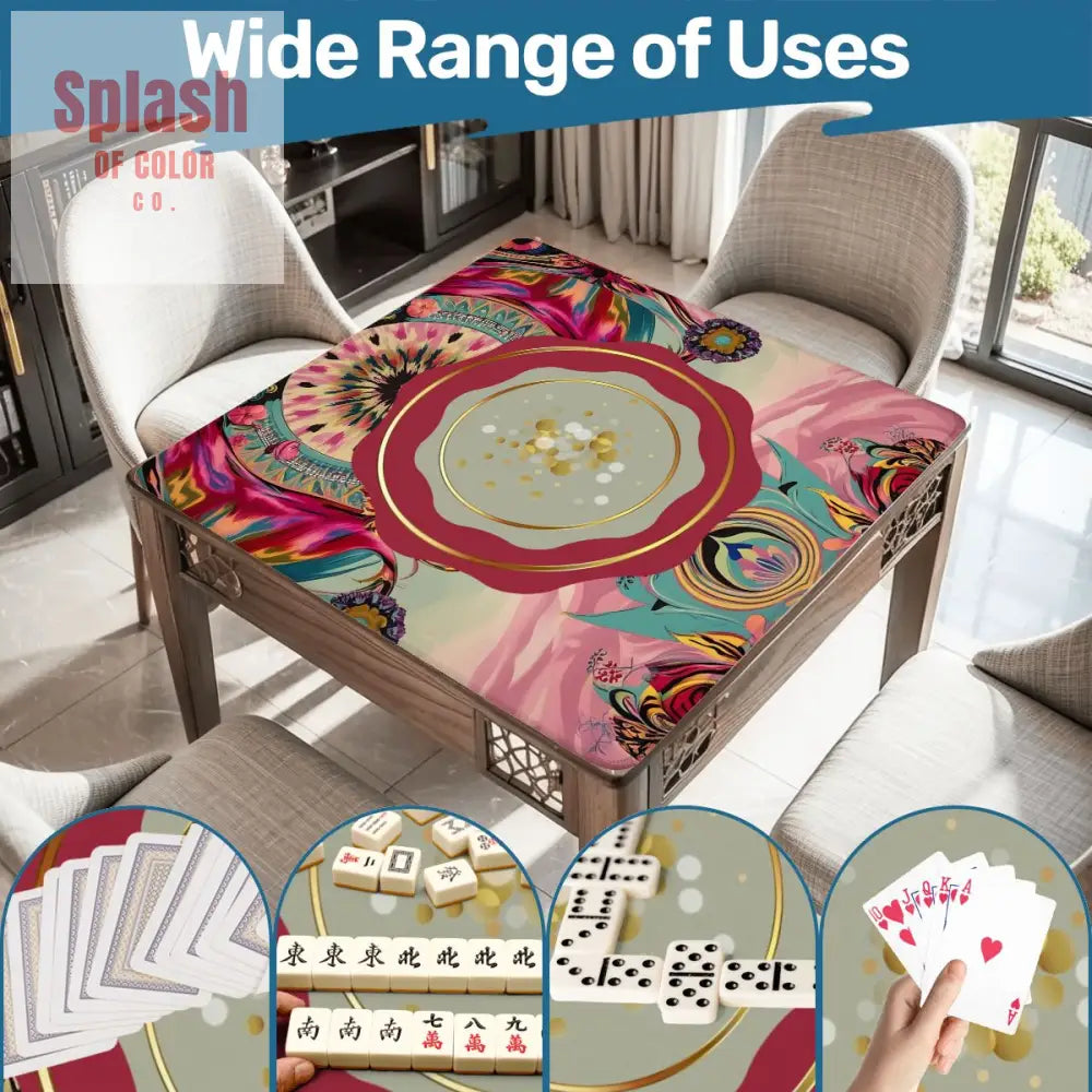 Mahjong Mat Bohemian Jeweled Tones Fusia Pink Teal Maroon Watercolor Mahj Game Night Mat Daily Accessories