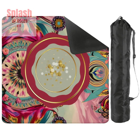 Mahjong Mat Bohemian Jeweled Tones Fusia Pink Teal Maroon Watercolor Mahj Game Night Mat 2mm (Black Bag) Daily