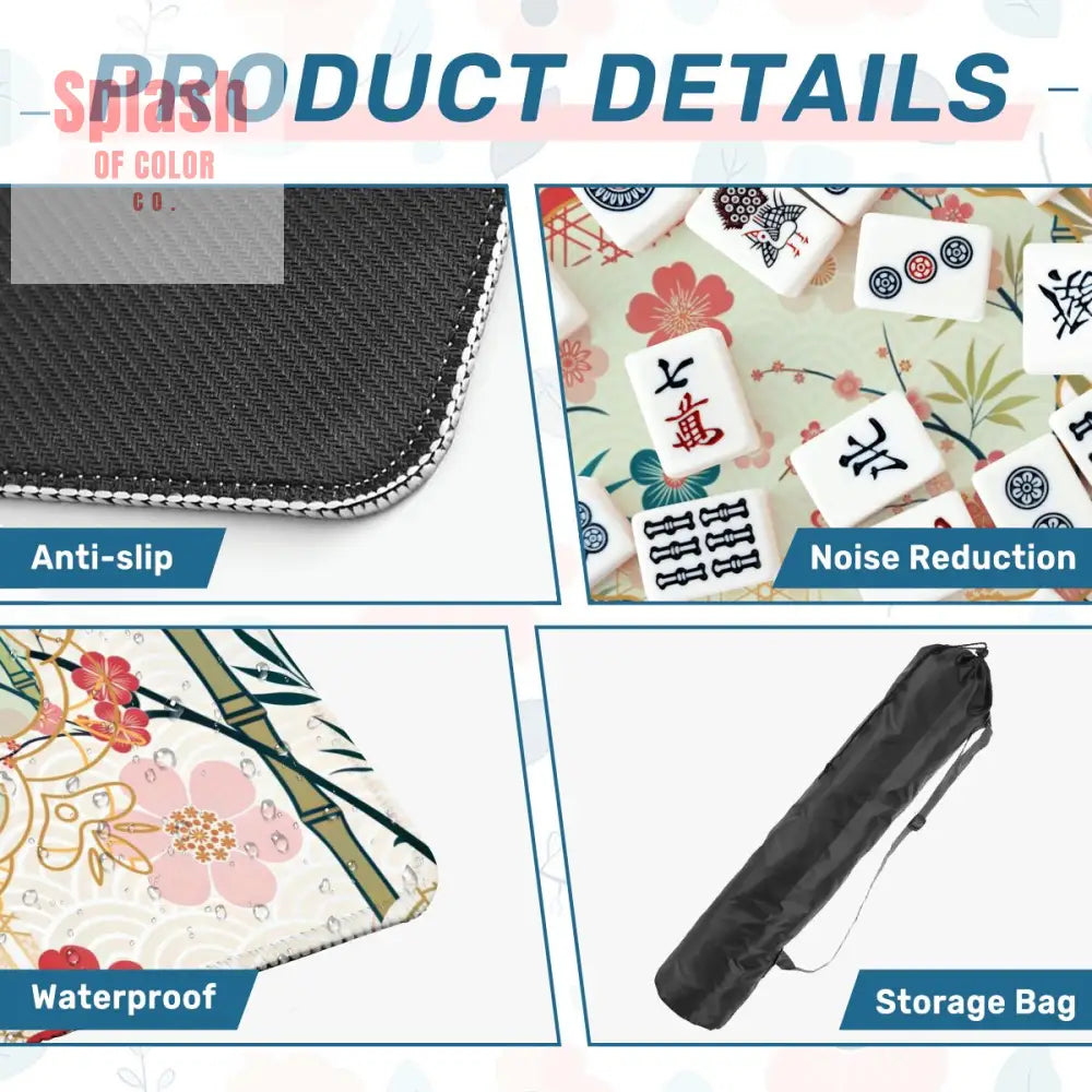 Mahjong Mat Cherry Blossom Asian Designed Floral Bamboo Mahj Game Mat - 31.5’’x31.5’’ - Daily Accessories