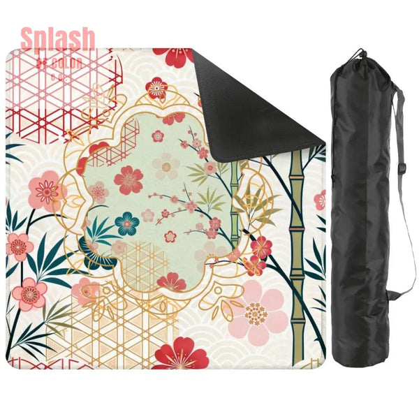 Mahjong Mat Cherry Blossom Asian Designed Floral Bamboo Mahj Game Mat - 31.5’’x31.5’’ - Daily Accessories