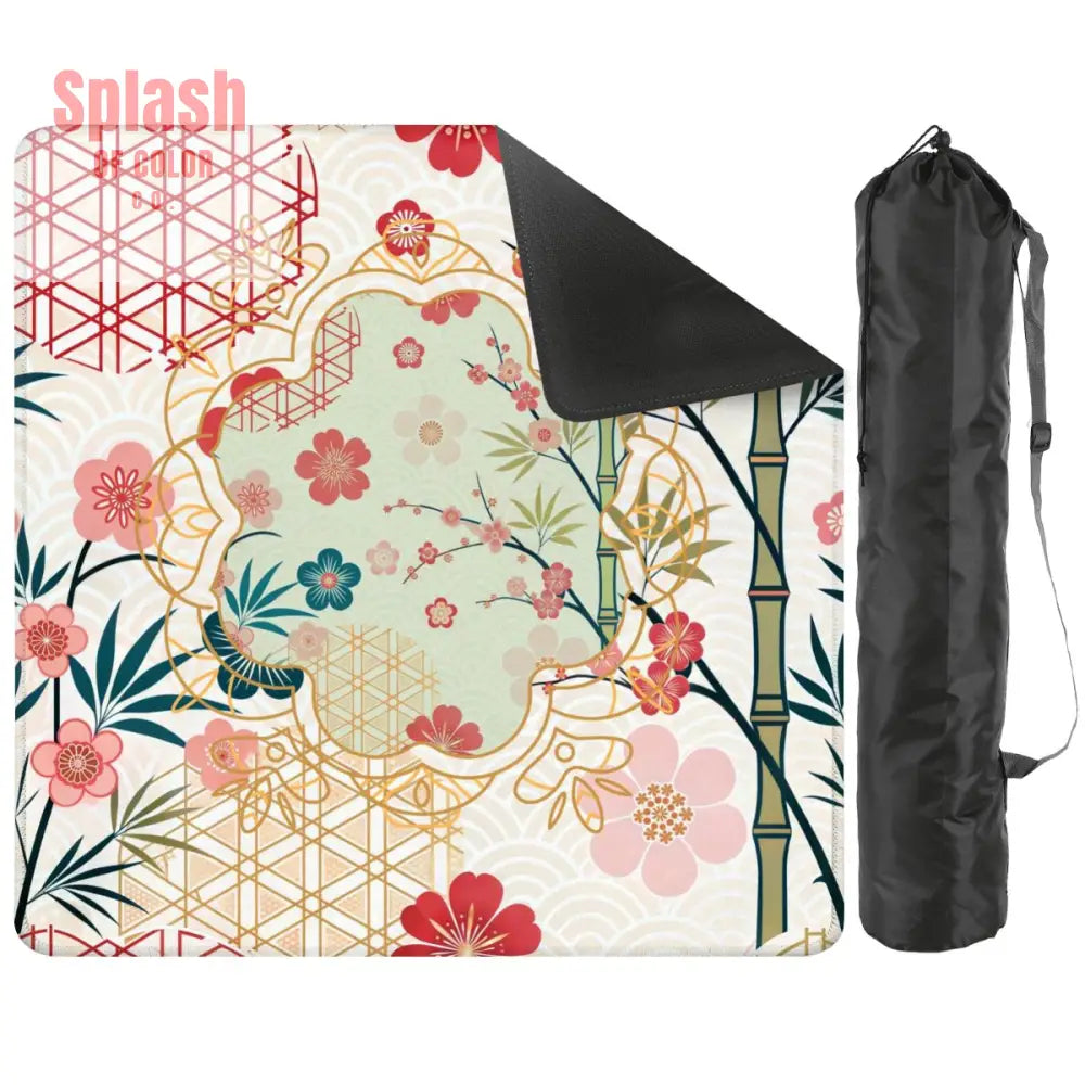 Mahjong Mat Cherry Blossom Asian Designed Floral Bamboo Mahj Game Mat - 31.5’’x31.5’’ - Daily Accessories