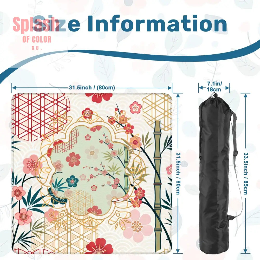 Mahjong Mat Cherry Blossom Asian Designed Floral Bamboo Mahj Game Mat - 31.5’’x31.5’’ - Daily Accessories