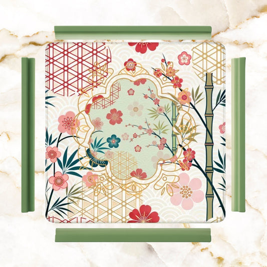 Mahjong Mat Cherry Blossom Asian Designed Floral Bamboo Mahj Game Mat - 31.5’’x31.5’’ - Daily Accessories