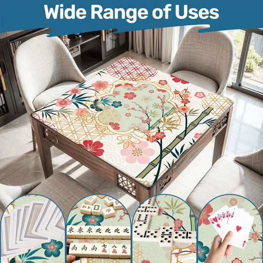 Mahjong Mat Cherry Blossom Asian Designed Floral Bamboo Mahj Game Mat - 31.5’’x31.5’’ - Daily Accessories