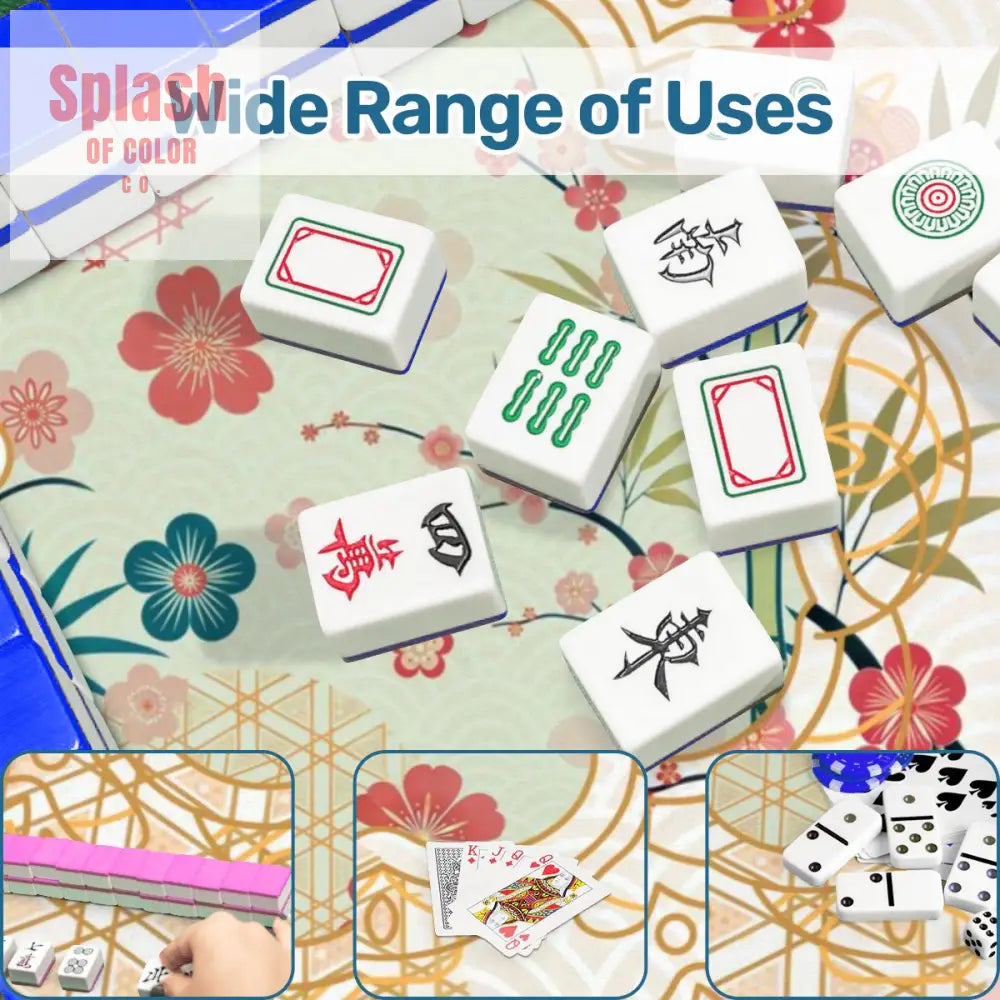 Mahjong Mat Cherry Blossom Asian Designed Floral Bamboo Mahj Game Mat - 31.5’’x31.5’’ - Daily Accessories