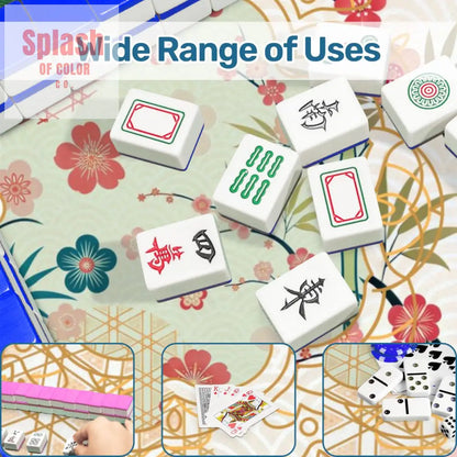 Mahjong Mat Cherry Blossom Asian Designed Floral Bamboo Mahj Game Mat - 31.5’’x31.5’’ - Daily Accessories