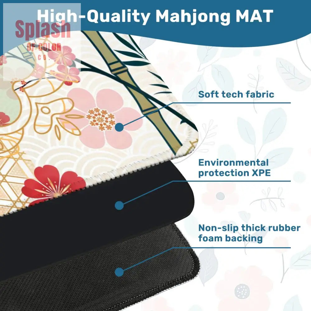 Mahjong Mat Cherry Blossom Asian Designed Floral Bamboo Mahj Game Mat - 31.5’’x31.5’’ - Daily Accessories