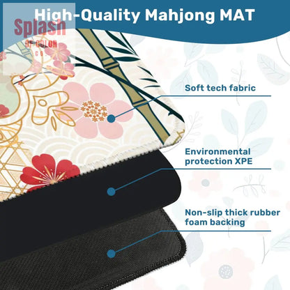 Mahjong Mat Cherry Blossom Asian Designed Floral Bamboo Mahj Game Mat - 31.5’’x31.5’’ - Daily Accessories