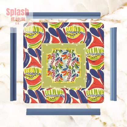 Mahjong Mat Coral Blue Abstract Floral Modern Mahjong Mat Daily Accessories
