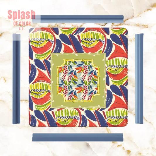 Mahjong Mat Coral Blue Abstract Floral Modern Mahjong Mat Daily Accessories