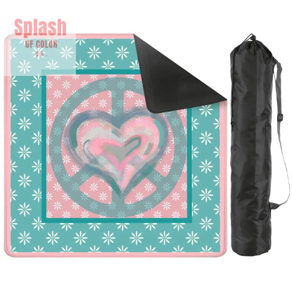 Mahjong Mat Daisy Flower Pink, Teal Peace And Love Mahj Game Mat - Splash of Color co.