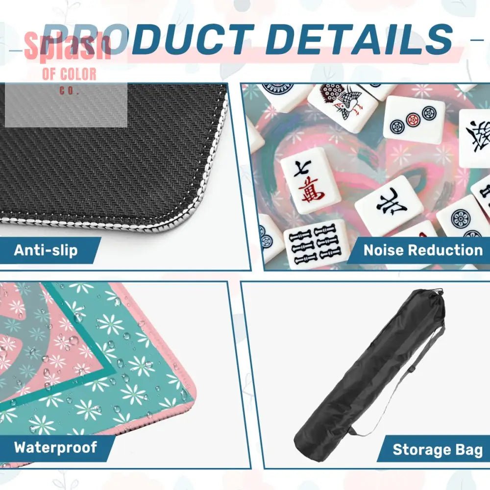 Mahjong Mat Daisy Flower Pink, Teal Peace And Love Mahj Game Mat - Splash of Color co.