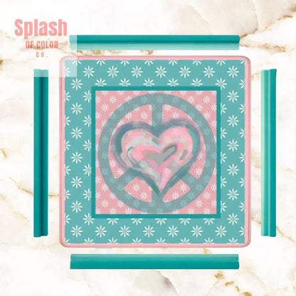 Mahjong Mat Daisy Flower Pink, Teal Peace And Love Mahj Game Mat - Splash of Color co.