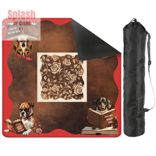 Mahjong Mat Dogs And Mahjong Funny Preppy Book Dogs Faux Leather Background Mahj Mat 2mm (Black Bag) Daily Accessories