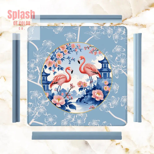 Mahjong Mat Floral Cherry Blossoms Pagoda Flamingos In Paradise Mahj Mat - 31.5’’x31.5’’ - Daily Accessories