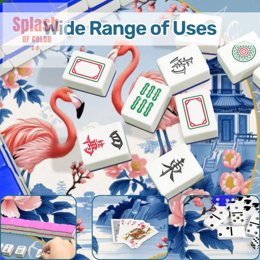 Mahjong Mat Floral Cherry Blossoms Pagoda Flamingos In Paradise Mahj Mat - 31.5’’x31.5’’ - Daily Accessories