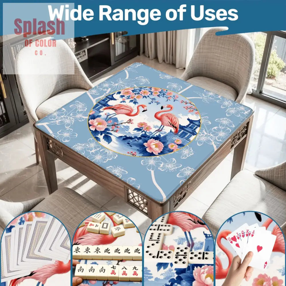 Mahjong Mat Floral Cherry Blossoms Pagoda Flamingos In Paradise Mahj Mat - 31.5’’x31.5’’ - Daily Accessories