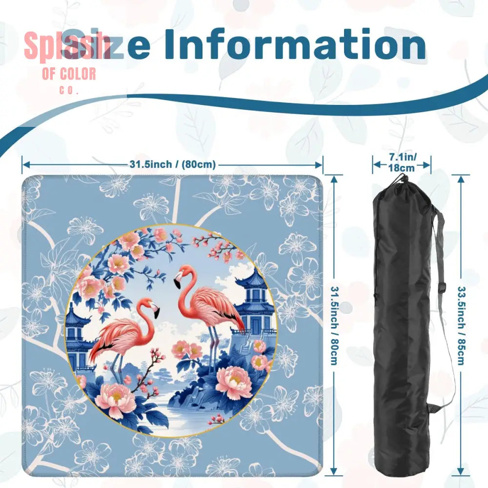 Mahjong Mat Floral Cherry Blossoms Pagoda Flamingos In Paradise Mahj Mat - 31.5’’x31.5’’ - Daily Accessories