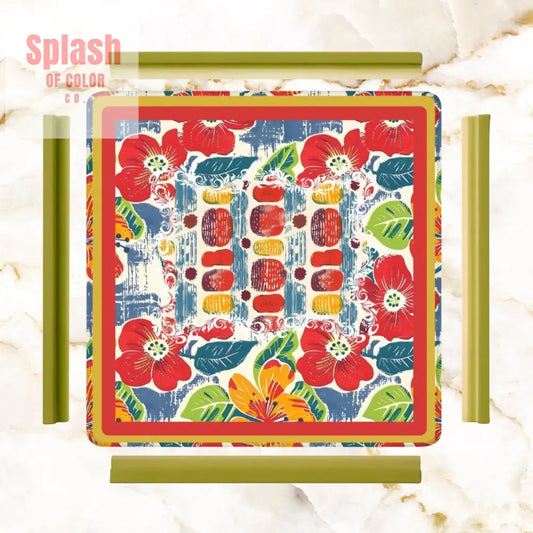 Mahjong Mat Floral Heritage Burst Of Color Red Teal Orange Green Tropical Mahj Mat Daily Accessories