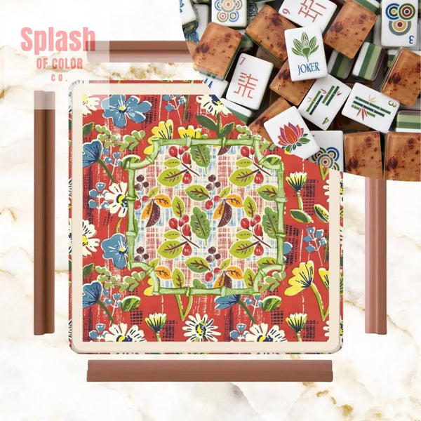 Mahjong Mat Floral Heritage Rust, Yellow Blue, Preppy Mahj Mat Coordinates Well With Heritage Tiles - Splash of Color co.