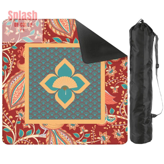 Mahjong Mat Floral Mandarin Asian Zen Teal Coral Rust Mahj Game Mat - 2mm (Black Bag) - Daily Accessories