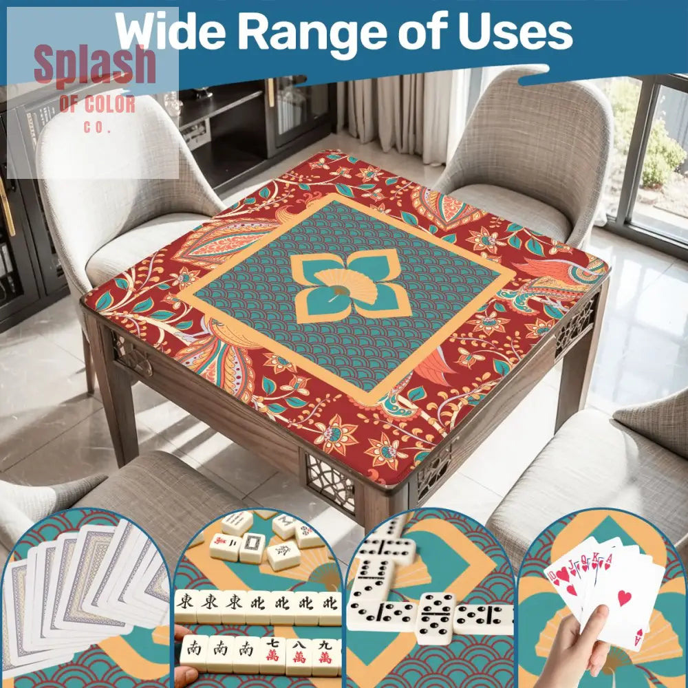 Mahjong Mat Floral Mandarin Asian Zen Teal Coral Rust Mahj Game Mat - Daily Accessories