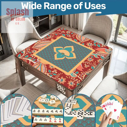 Mahjong Mat Floral Mandarin Asian Zen Teal Coral Rust Mahj Game Mat - Daily Accessories