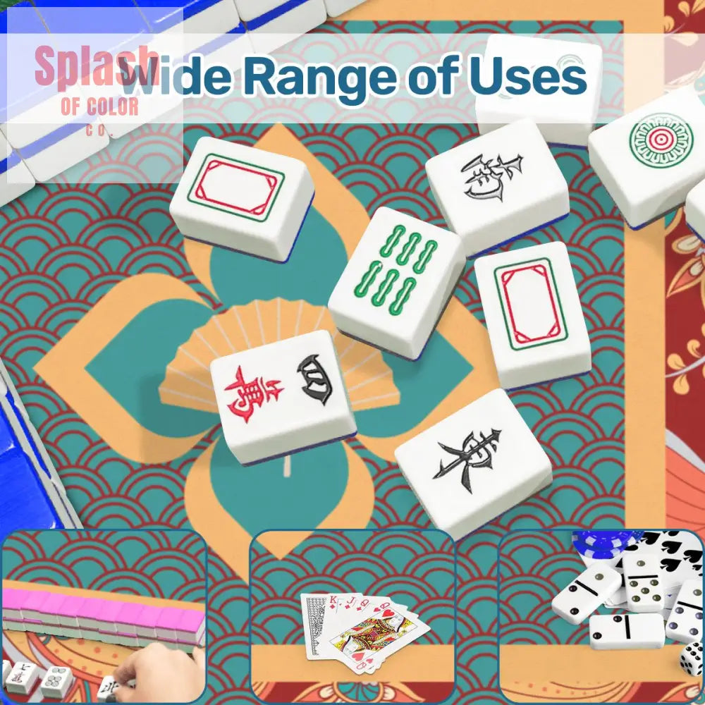 Mahjong Mat Floral Mandarin Asian Zen Teal Coral Rust Mahj Game Mat - Daily Accessories