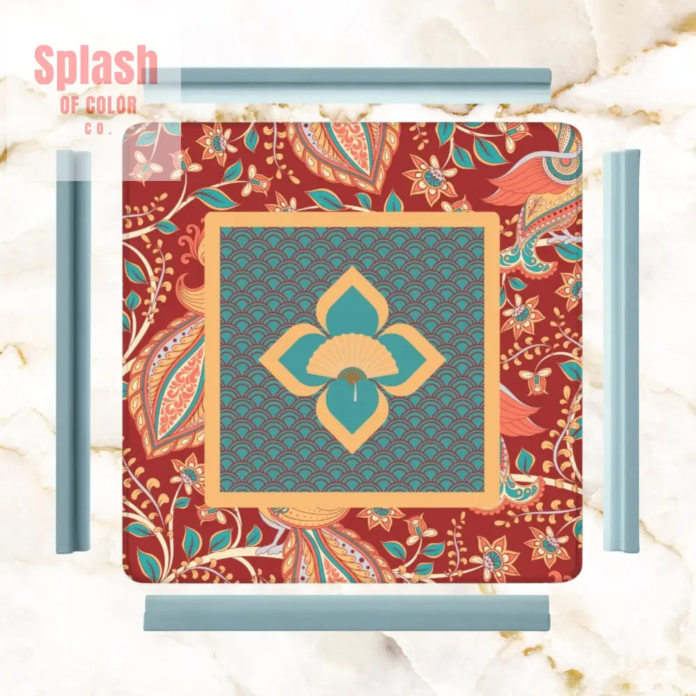 Mahjong Mat Floral Mandarin Asian Zen Teal Coral Rust Mahj Game Mat - Daily Accessories