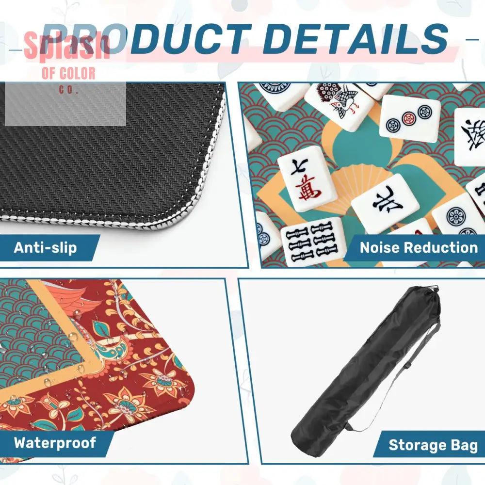Mahjong Mat Floral Mandarin Asian Zen Teal Coral Rust Mahj Game Mat - Daily Accessories