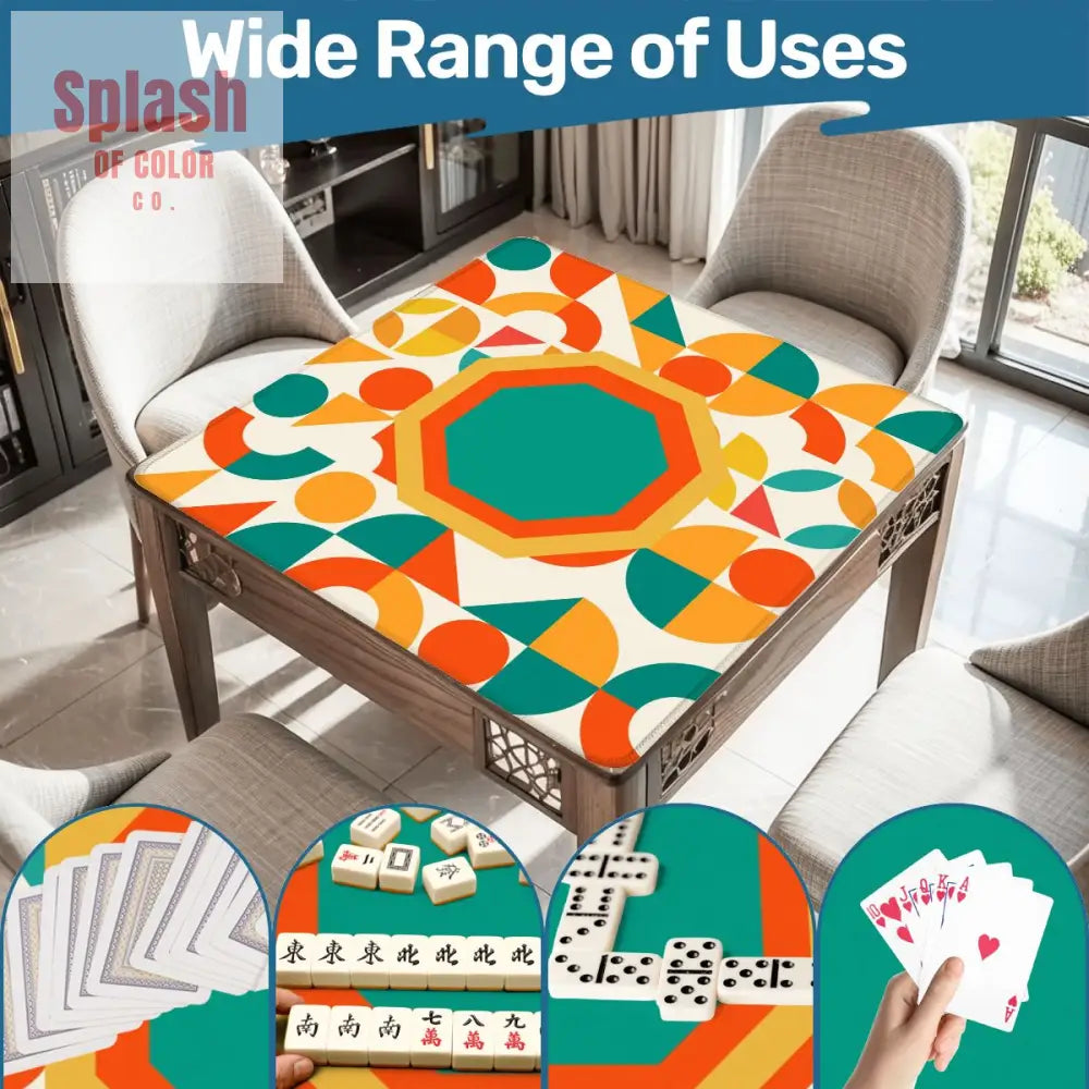 Mahjong Mat Geometric Color Splash Mahjong Mat – Teal Yellow & Orange Daily Accessories