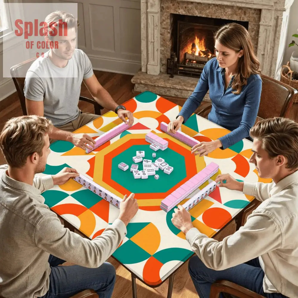 Mahjong Mat Geometric Color Splash Mahjong Mat – Teal Yellow & Orange Daily Accessories