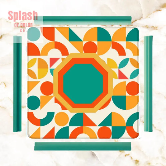 Mahjong Mat Geometric Color Splash Mahjong Mat – Teal Yellow & Orange Daily Accessories