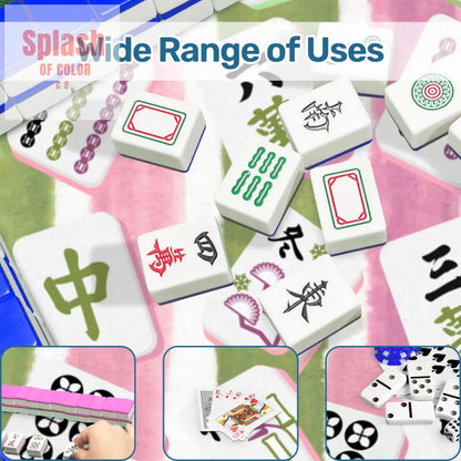 Mahjong Mat Green Pink Watercolor Striped Whimsical Mahjong Tiles Game Mat 31.5’’x31.5’’ Daily Accessories