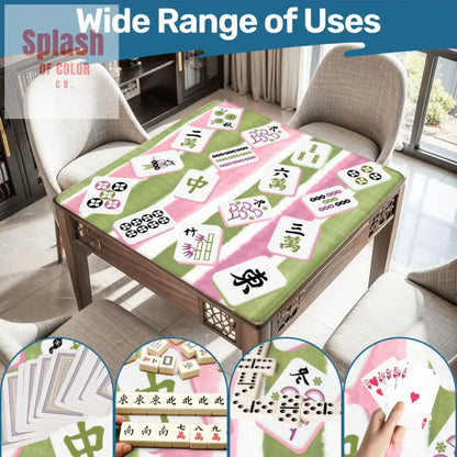 Mahjong Mat Green Pink Watercolor Striped Whimsical Mahjong Tiles Game Mat 31.5’’x31.5’’ Daily Accessories