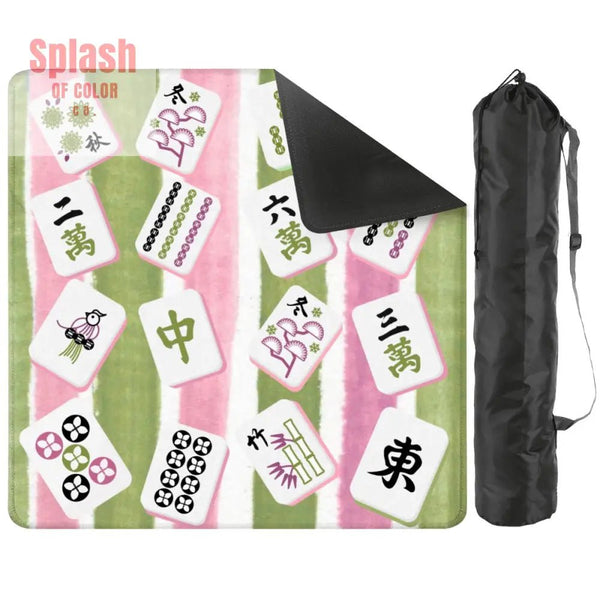 Mahjong Mat Green Pink Watercolor Striped Whimsical Mahjong Tiles Game Mat 31.5’’x31.5’’ Daily Accessories