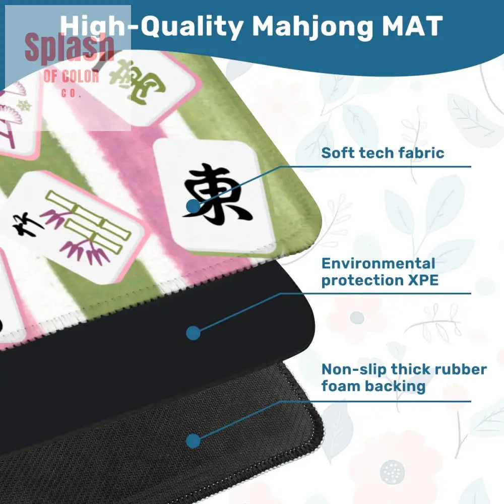 Mahjong Mat Green Pink Watercolor Striped Whimsical Mahjong Tiles Game Mat 31.5’’x31.5’’ Daily Accessories