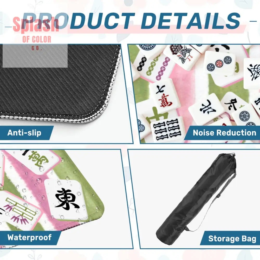 Mahjong Mat Green Pink Watercolor Striped Whimsical Mahjong Tiles Game Mat 31.5’’x31.5’’ Daily Accessories