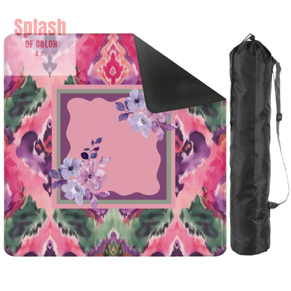 Mahjong Mat Ikat Watercolor Pink Purple Emerald Green Boho Mahj Mat 2mm (Black Bag) Daily Accessories