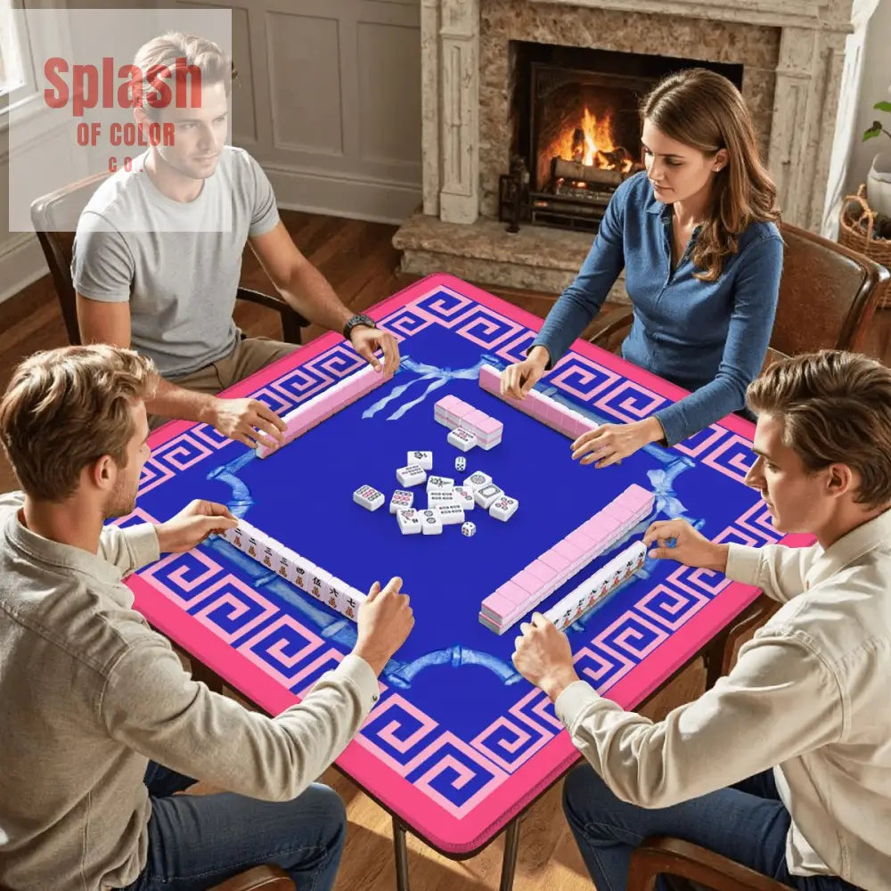 Mahjong Mat In Royal Blue Hot Pink Minimalist Style Mahjong Game Night Mat - 31.5’’x31.5’’ - Daily Accessories