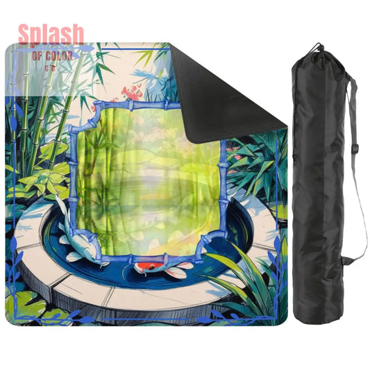 Mahjong Mat Japanese Koi Pond Asian Garden Zen Blue Green Elegant Mahj Mat 31.5’’x31.5’’ Daily Accessories