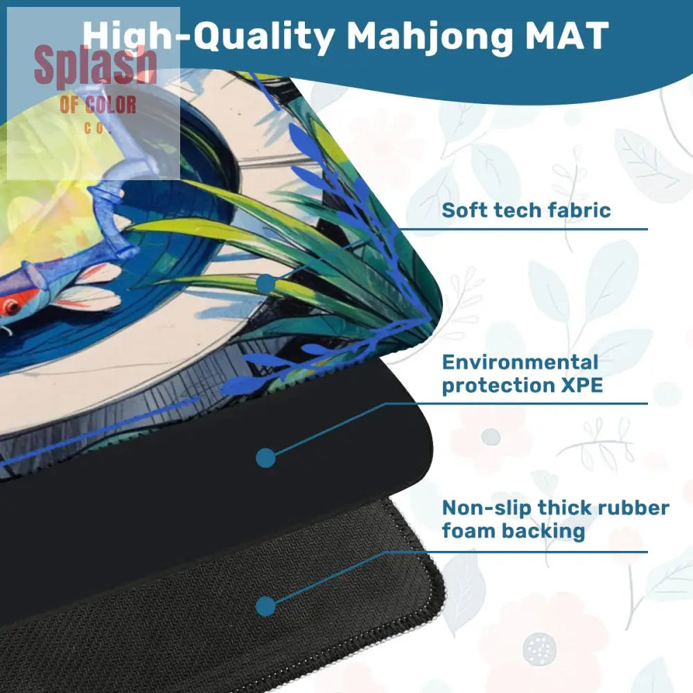 Mahjong Mat Japanese Koi Pond Asian Garden Zen Blue Green Elegant Mahj Mat 31.5’’x31.5’’ Daily Accessories