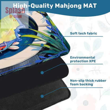 Mahjong Mat Japanese Koi Pond Asian Garden Zen Blue Green Elegant Mahj Mat 31.5’’x31.5’’ Daily Accessories