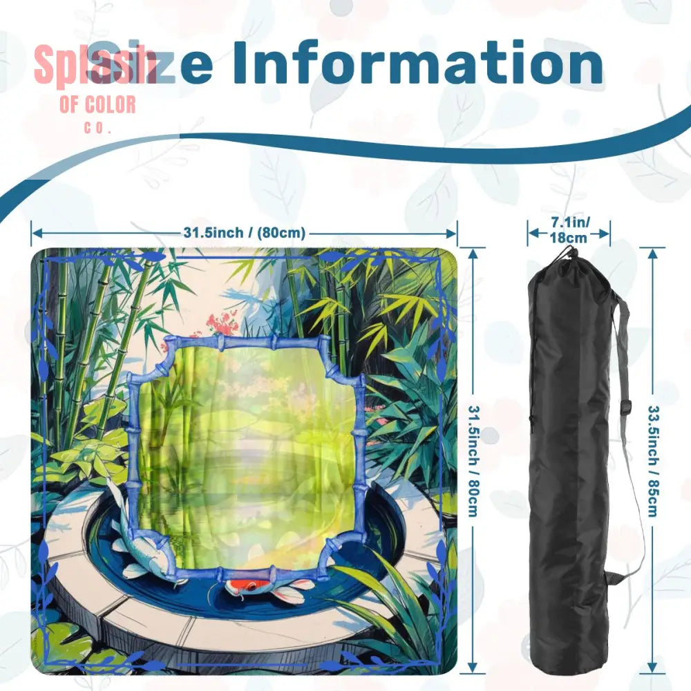 Mahjong Mat Japanese Koi Pond Asian Garden Zen Blue Green Elegant Mahj Mat 31.5’’x31.5’’ Daily Accessories