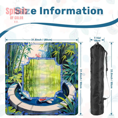Mahjong Mat Japanese Koi Pond Asian Garden Zen Blue Green Elegant Mahj Mat 31.5’’x31.5’’ Daily Accessories