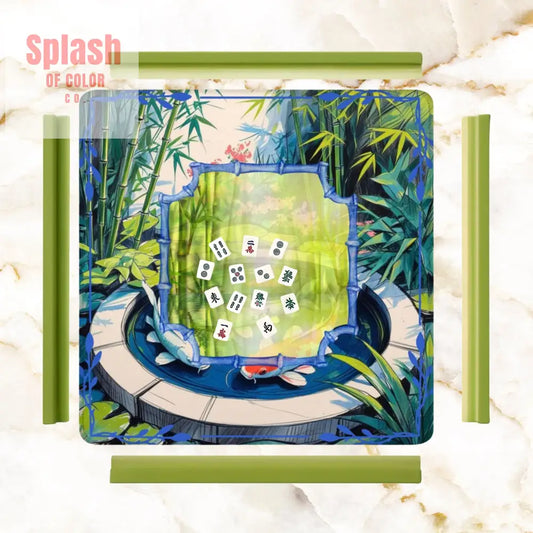 Mahjong Mat Japanese Koi Pond Asian Garden Zen Blue Green Elegant Mahj Mat 31.5’’x31.5’’ Daily Accessories