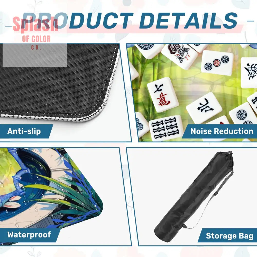 Mahjong Mat Japanese Koi Pond Asian Garden Zen Blue Green Elegant Mahj Mat 31.5’’x31.5’’ Daily Accessories