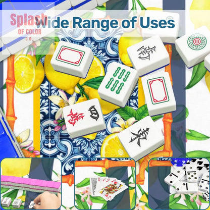 Mahjong Mat Lemon Zest Preppy Blue Striped Lemon Mahj Mat 31.5’’x31.5’’ Daily Accessories