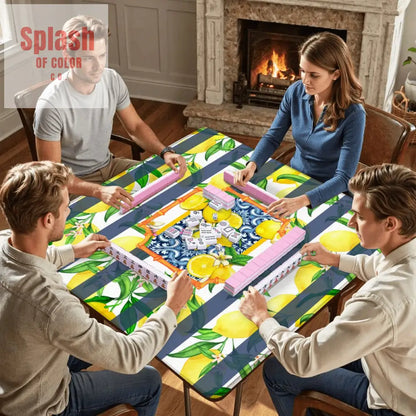 Mahjong Mat Lemon Zest Preppy Blue Striped Lemon Mahj Mat 31.5’’x31.5’’ Daily Accessories