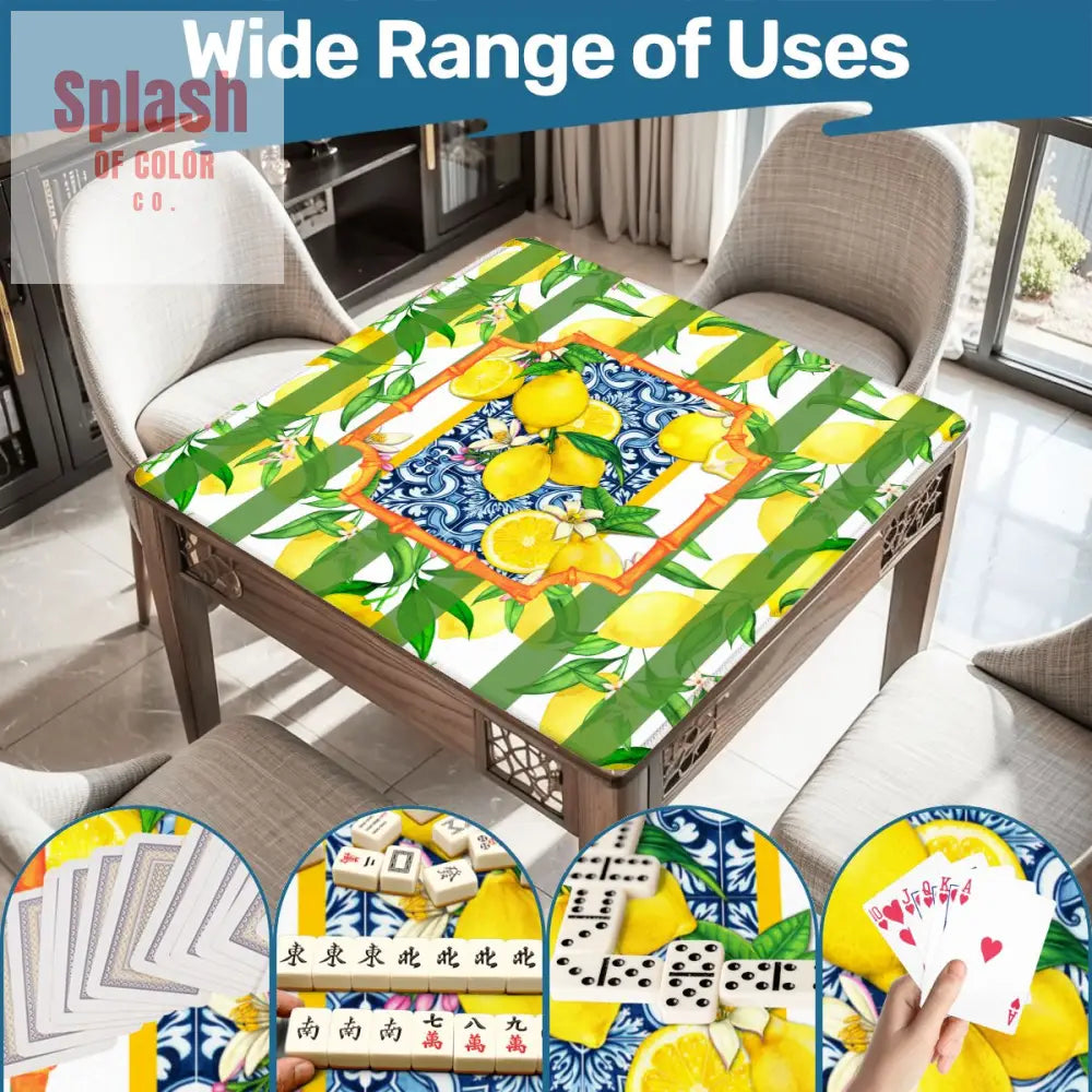 Mahjong Mat Lemon Zest Preppy Green Striped Lemon Mahj Mat 31.5’’x31.5’’ Daily Accessories